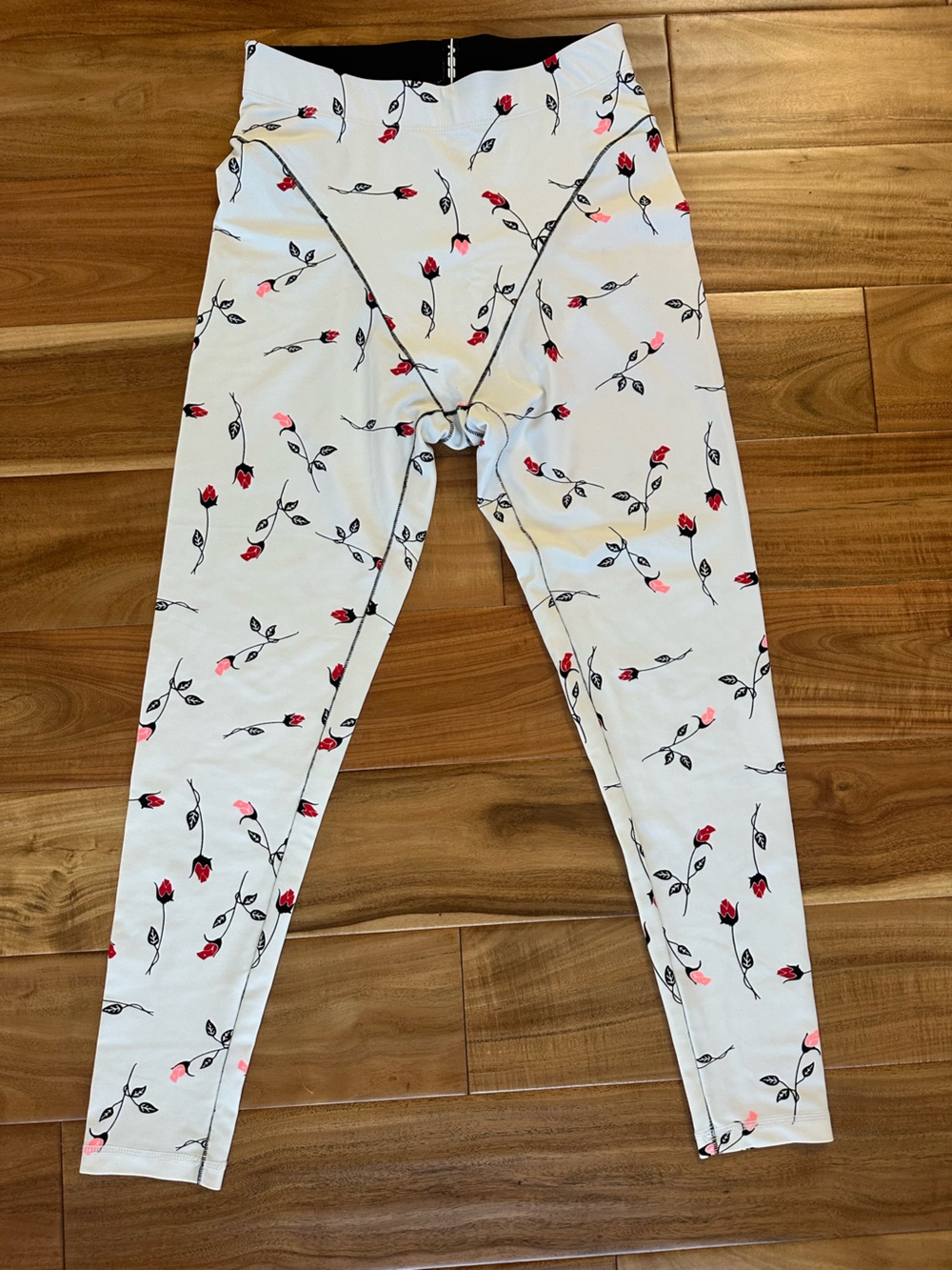 Adam Selman Sport White Floral High-Waist Leggings with Red Rose Buds | Size Med - Picture 4 of 6